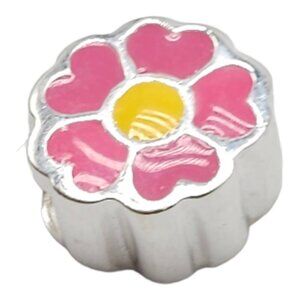 Solvar Sterling Silver Pink Yellow Enamel Flower Slide Charm Kids New Old Stock